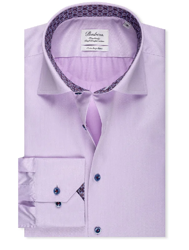 Lilac Contrast Twill Extra long sleeve Cotton Fitted Shirt