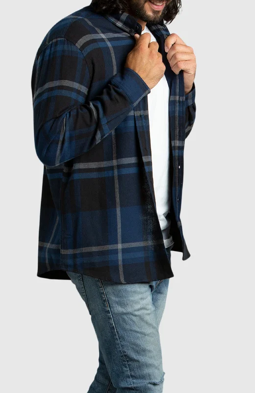 Blue and Black Plaid Flannel Shirt