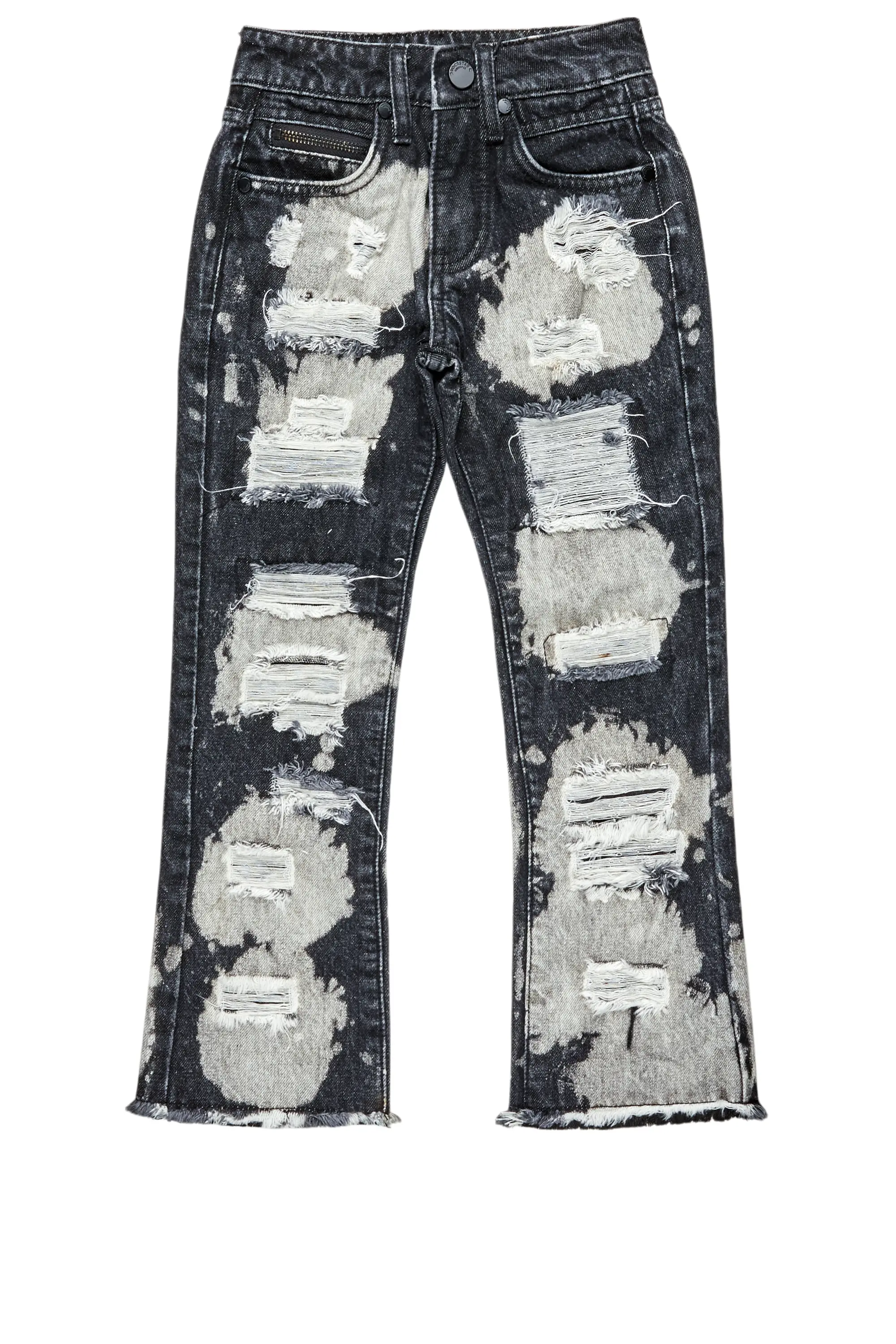 Boys Stig Black Bleach Stacked Flare Jean