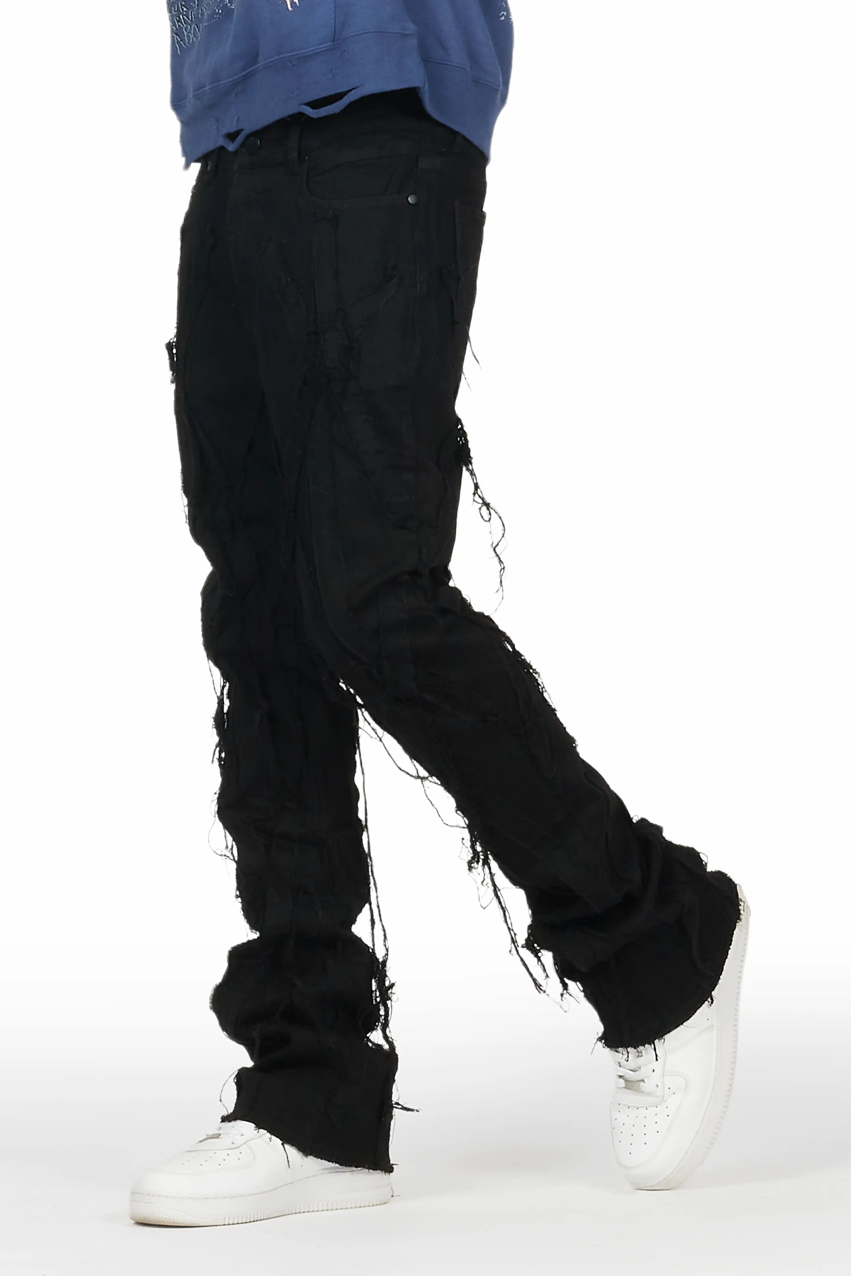 Gennaro Black Stacked Flare Jean