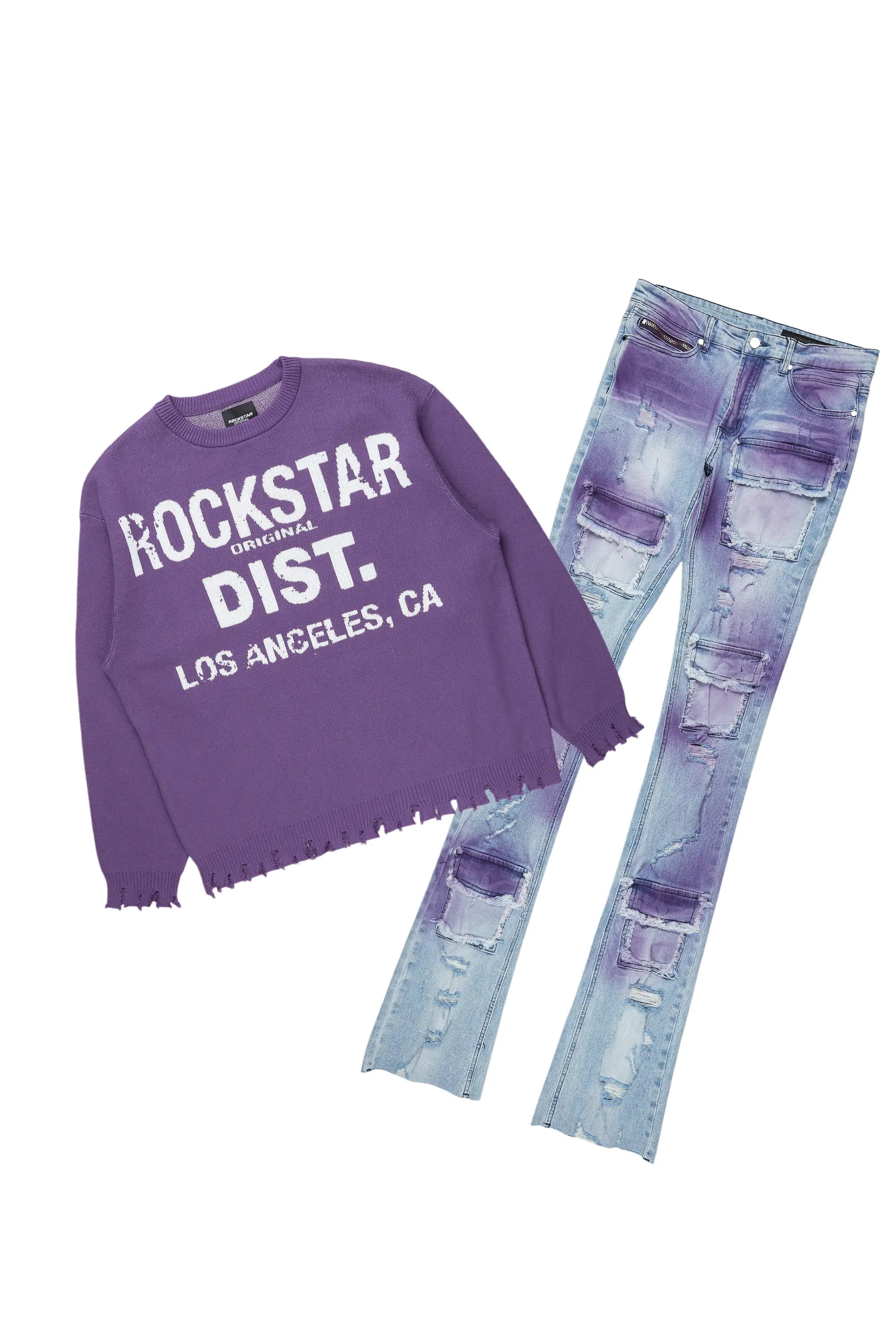 Mallow Purple Knit Sweater/Super Stacked Flare Jean Bundle