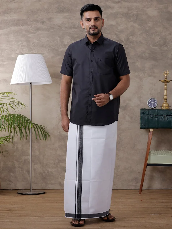 Men Black Matching Border Dhoti & Half Sleeves Shirt Set Evolution IC10