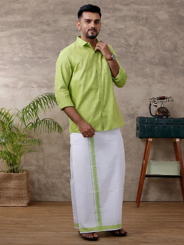 Men Matching Border Dhoti & Shirt Set Full Green C82