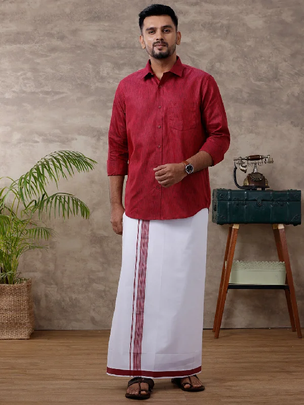 Men Matching Border Dhoti & Shirt Set Full Maroon C81