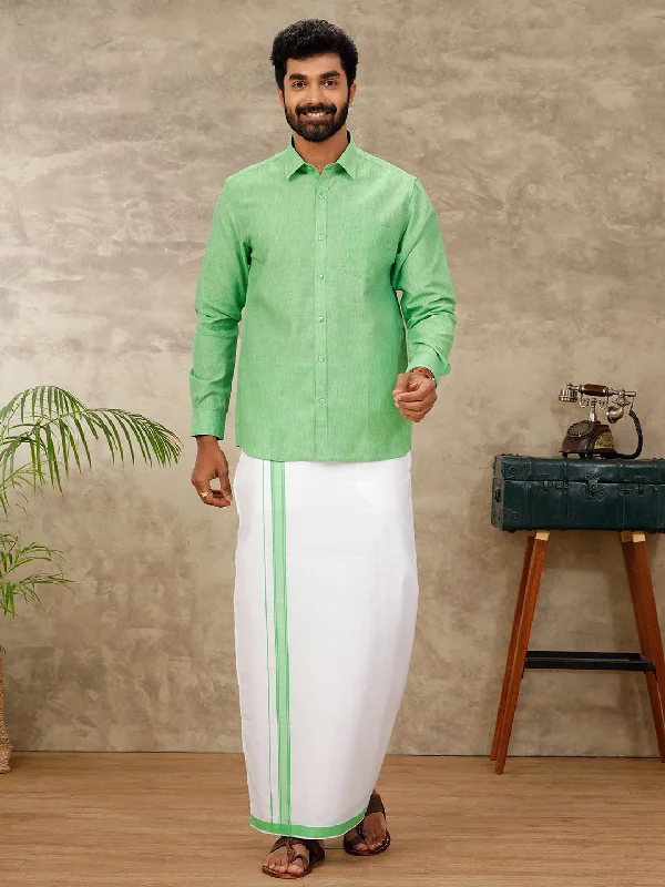 Men Matching Dhoti & Full Sleeves Shirt Set Green CC6