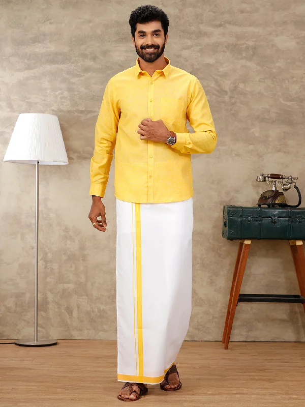 Men Matching Dhoti & Full Sleeves Shirt Set Lite Yellow CC3