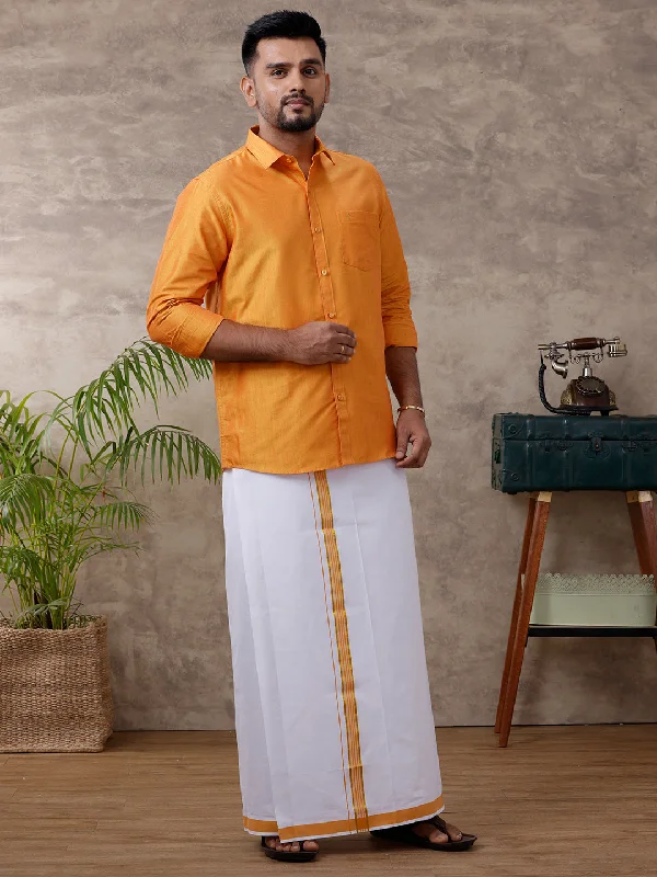 Men Matching Jari Border Dhoti & Shirt Set Full Gold VB2