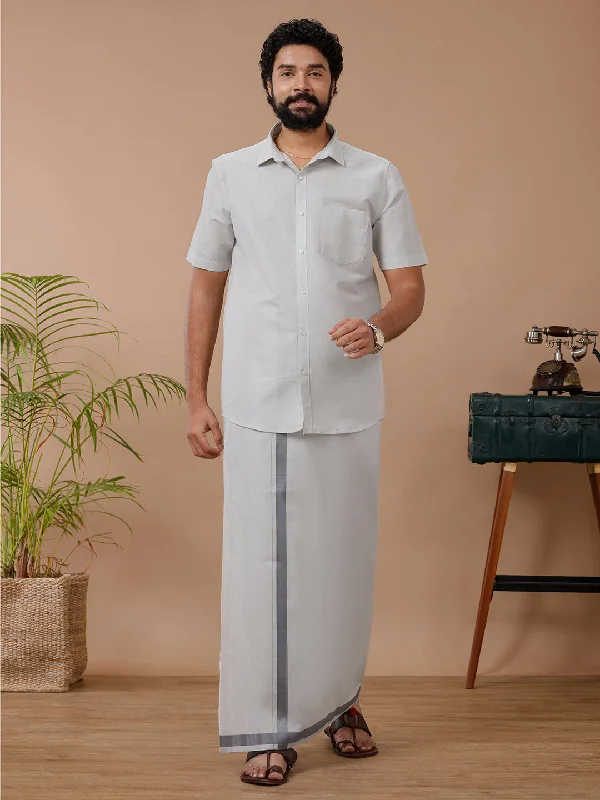 Men Tissue Dhoti & Half Sleeves Shirt Set Licorice