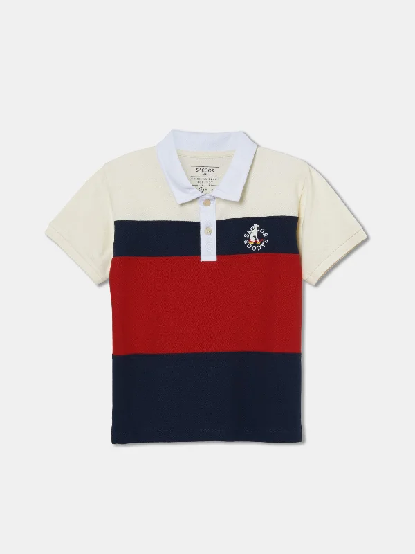 Color Block Polo Shirt with Skate Emblem Print