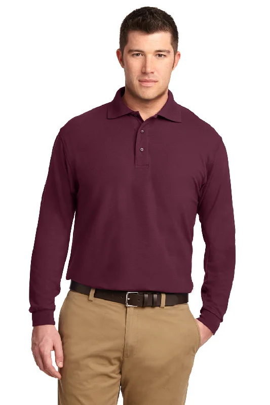 Port Authority Mens Silk Touch Wrinkle Resistant Long Sleeve Polo Shirt - Burgundy