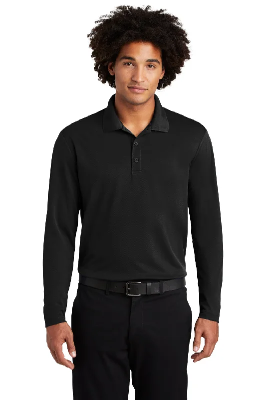 Sport-Tek Mens RacerMesh Moisture Wicking Long Sleeve Polo Shirt - Black