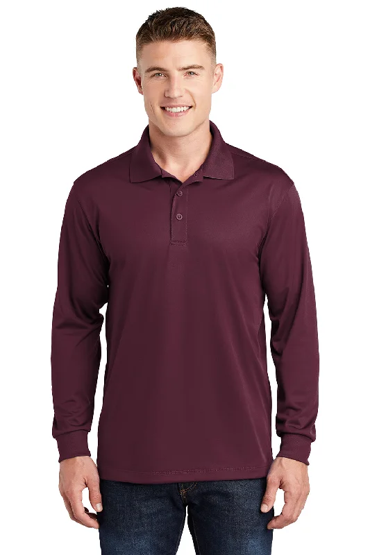 Sport-Tek Mens Sport-Wick Moisture Wicking Long Sleeve Polo Shirt - Maroon