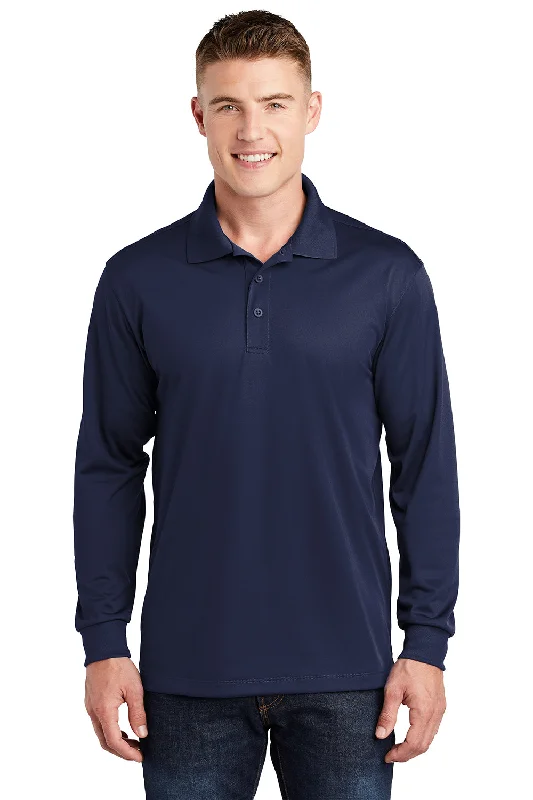 Sport-Tek Mens Sport-Wick Moisture Wicking Long Sleeve Polo Shirt - True Navy Blue