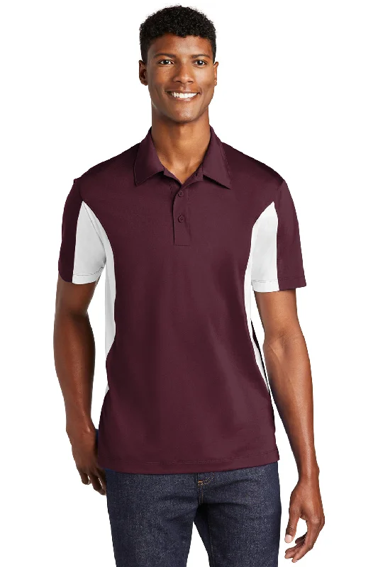 Sport-Tek Mens Sport-Wick Moisture Wicking Short Sleeve Polo Shirt - Maroon/White